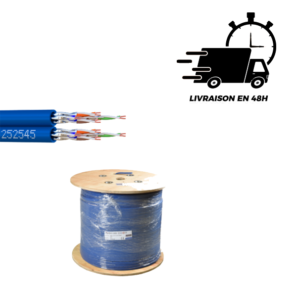 CABLE RESEAU U/FTP CAT6A LSZH 500M BLEU 